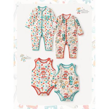 ShiningMoment新生嬰兒夏季超萌波點包屁哈衣寶寶純棉連體衣洋氣