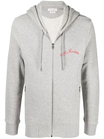 Alexander McQueen - embroidered-logo hoodie - men - Cotton/Cotton/Polyamide/Spandex/Elastane/Viscose - S - Grey