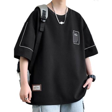 加肥加大碼夏季ins港風短袖t恤男300斤胖子寬松繡花體恤圓領上衣9