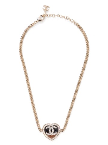 CHANEL Pre-Owned - 2023 CC rhinestone heart necklace - women - Rhinestone/Gold Plated - One Size