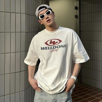 WE11DONE TRACK小眾韓系潮牌夏季純棉男生情侶白色寬松短袖T恤