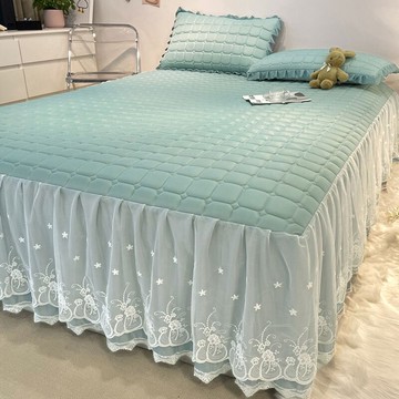 蕾絲乳膠床裙三件套1.8m床夏季冰絲涼席子空調軟席可水洗防滑床罩