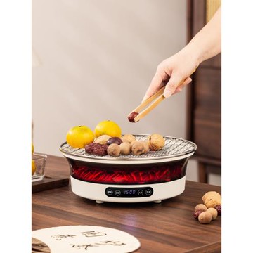 新款家庭版室內無煙圍爐煮茶器套裝電熱烤網烤地瓜電陶爐保溫茶具