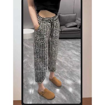 大碼女裝復古九分直筒休閑褲2025秋季新款胖MM波紋高腰顯瘦哈倫褲