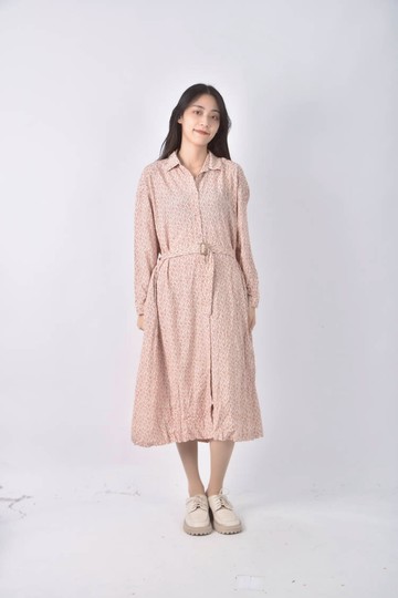 (S) uniqlo碎花排扣紅色洋裝