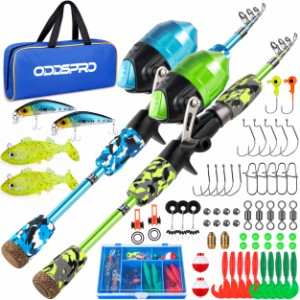 ODDSPRO Kids Fishing Pole Kids Fishing Starter Kit with Tackle Box Reel Practice Plug Beginners Guide and Travel Bag