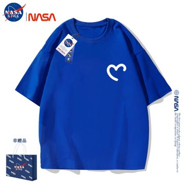 NASA聯名克萊因藍愛心短袖t恤男女半袖休閑夏季寬松純棉情侶裝