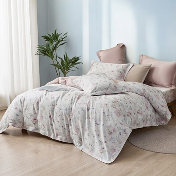 Miile美麗棉系列-暮雲花香 / 美國棉四件式薄被套床包枕套組