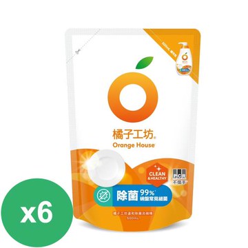 橘子工坊 溫和除菌碗盤洗滌液洗碗精補充包(500ml*6包/箱)