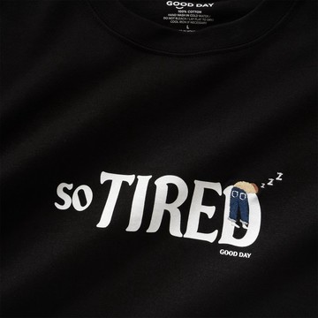 【GOOD DAY】So Tired 圖案繡花 Tee - 黑色 (ZT1532)