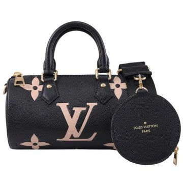 Louis Vuitton LV M45980 PAPILLON BB 撞色壓花兩用圓筒包.黑/米色