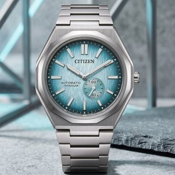 CITIZEN 星辰 Zenshin 新鈦度 限量 復古小秒盤超級鈦機械錶 七夕寵愛季 送禮推薦-湖水藍x銀 NK5020-58L