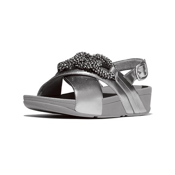 LULU 串珠鏈條皮革後帶涼鞋-銀色