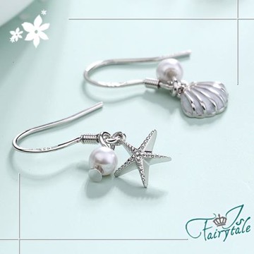 【伊飾童話】海星貝殼＊珍珠不對襯銅電鍍耳環