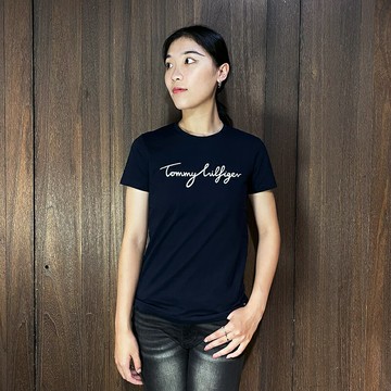 美國百分百【全新真品】Tommy Hilfiger 短袖 棉質 T恤 女款 TH 上衣 logo 短T 深藍 CV13