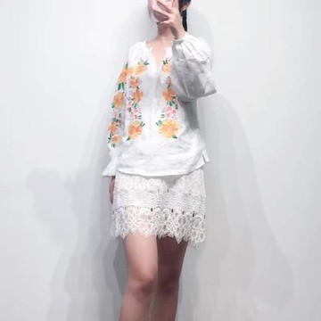 【血虧出清】時尚甜美淑女繡花V領褶皺長袖襯衫燈籠袖春夏