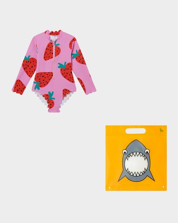 Girl's Strawberries-Print Swimsuit, Size 4-10
