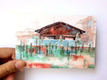 瀨戶內海-直島一隅 風景速寫水彩明信片