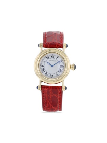 Cartier - 1990 pre-owned Diabolo 27mm - women - Calf Leather/Mineral Glass/Yellow Gold - One Size - Neutrals