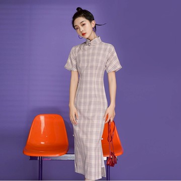 年新款少女年輕款民國風改良旗袍日常可穿復古長款格子連衣裙