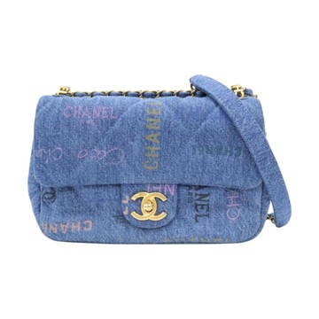 CHANEL 香奈兒 藍色 塗鴉 丹寧 斜背口蓋 Denim Mood 肩背包 AS3134 【二手名牌BRAND OFF】