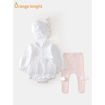 嬰兒春裝公主裙新生女寶寶滿月服白色網紗裙子百天連衣裙周歲禮服