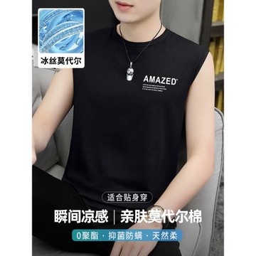 親膚抗菌莫代爾冰絲背心男2025夏季薄款無袖t恤外穿運動健身籃球