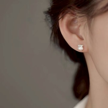 925銀氣質甜美蝴蝶結珍珠耳環 氣質簡約百搭女生飾品 小耳釘溫柔風耳飾 韓式耳環