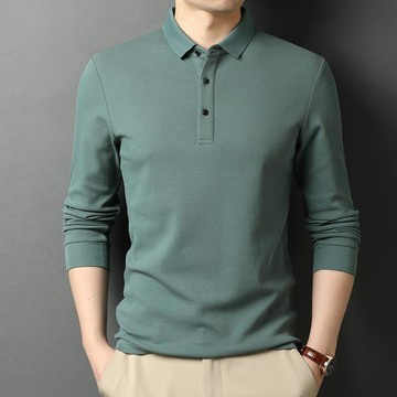2022夏季新款男士長袖t恤翻領潮牌純棉上衣服POLO小衫潮流保羅男