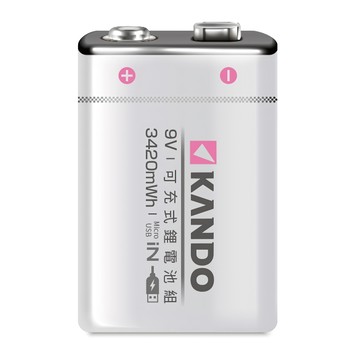 Kando 方型USB充電式鋰電池 UM-9V 3420mAh 可循環充電  1個