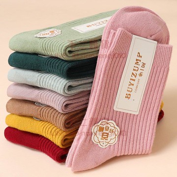 襪子 女中筒秋冬純色加厚月子襪 秋季保暖純棉全棉長襪【不二雜貨】