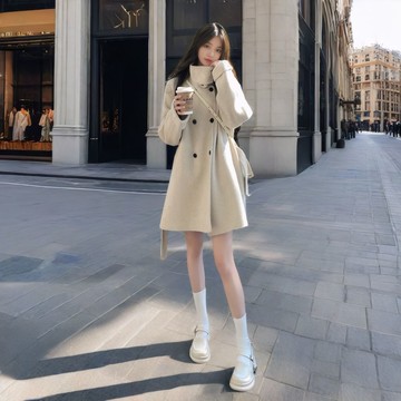 風衣毛呢外套小個子韓版系帶立領呢子高級大衣氣質秋冬新款