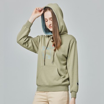 moz瑞典 線條駝鹿印花雙色帽T-鼠尾草綠(亞洲版)女款