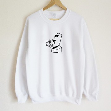 摩艾咖啡 Moai 大學T刷毛中性 白色 coffee 秋冬 石像 聖誕禮物