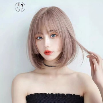 🔥優選🔥假髮 女全頭套粉色bobo頭短髮 日係公主切姬髮式齊劉海髮套 瀏海髮片 假髮片 髮片 頭頂髮片 假髮 髮飾