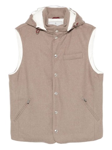 Brunello Cucinelli Bonded Wool Flannel Down Vest With Detachable Hood Clothing
