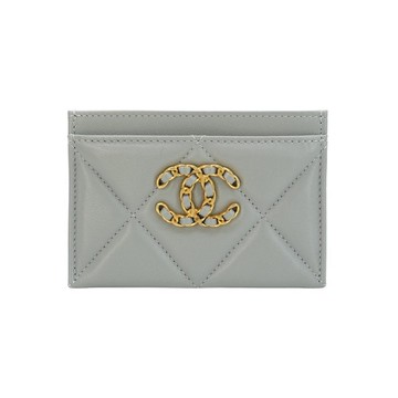 Chanel 19 金logo菱格紋羊皮卡夾(AP1167-灰)