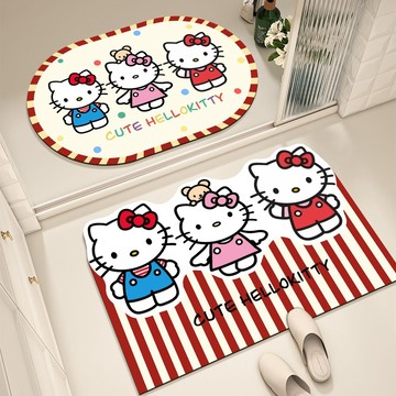 地墊 地毯🎀 HelloKitty卡通可愛硅藻泥廁所浴室地墊衛生間門口地面吸水地墊 軟地墊 腳踏墊 防滑墊