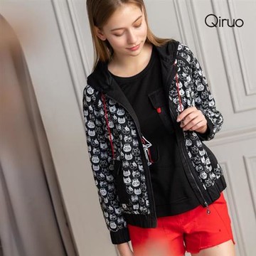 【Qiruo 奇若】秋冬專櫃黑白外套3250E貓咪圖案