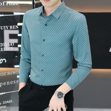 長袖襯衫男士潮流修身休閑商務襯衣2023秋季新款彈力免燙帥氣寸衫