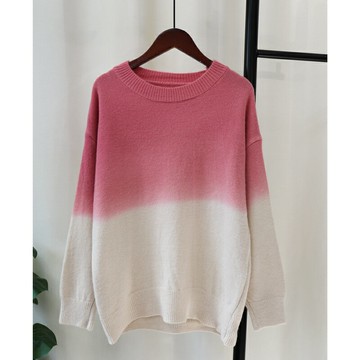 現貨+預購 針織衫長袖毛衣-漸層圓領寬鬆針織女上衣4色74jl52【獨家進口】【米蘭精品】