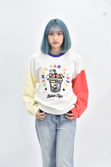 (L) kenzo 拚色白色長袖上衣