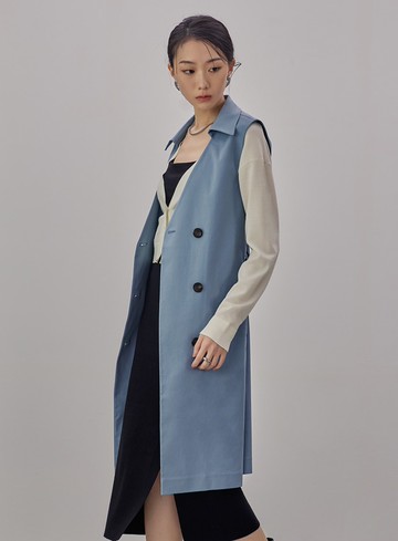 率性無袖長版風衣外套