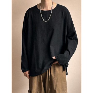 亞麻白t恤男短袖潮牌體恤慵懶風衣服寬松大領口半袖棉麻日系上衣