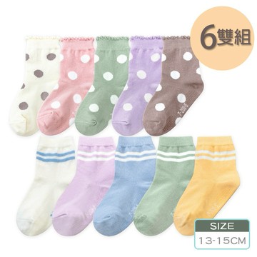 【ONEDER 】韓系幼童襪 點點童襪 條紋止滑短襪  13-15cm-6雙組(OD-LY208.OD-LY209)