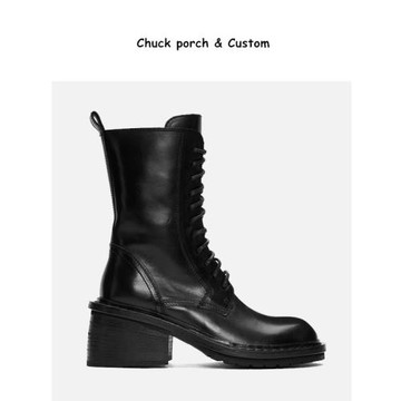 重磅巨推！ann復古暗黑風高跟帥氣機車短靴女中筒英倫粗跟馬丁靴