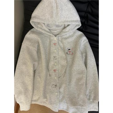 隨便搭都好看！可愛刺繡小狗紐扣開衫衛衣秋oversize休閑百搭外套