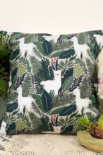 北來歐風格淺綠色森林可愛白羊駝圖案抱枕靠枕靠墊枕套