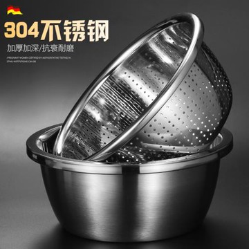 德國304不銹鋼盆洗菜盆瀝水籃家用米篩淘米盆漏盆廚房打蛋和面盆