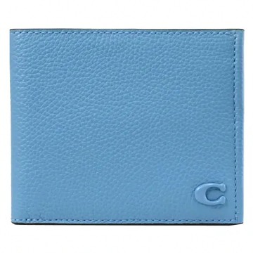 COACH CC136 經典C LOGO荔枝皮革對開8卡短夾.水藍